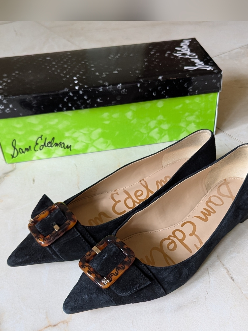 Sam Edelman | Sonja suede Tortoiseshell Buckle Flats - Picture 4 of 7